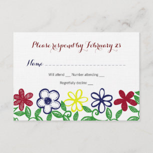 Bright Primary Color Flowers RSVP Card