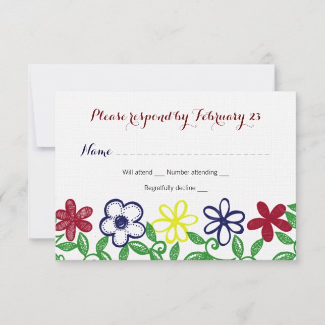 Bright Primary Color Flowers RSVP Card (Front)