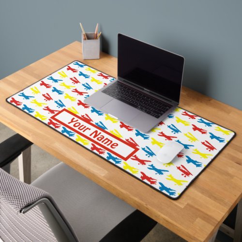 Bright Primary Colors Airplanes Desk Mat