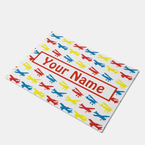 Bright Primary Colors Airplanes Doormat