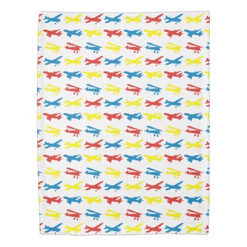 Bright Primary Colors Airplanes Duvet Cover