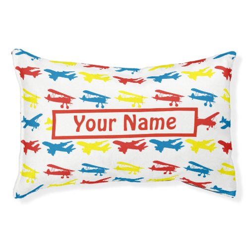 Bright Primary Colors Airplanes Pet Bed