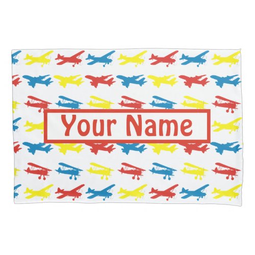 Bright Primary Colors Airplanes Pillow Case