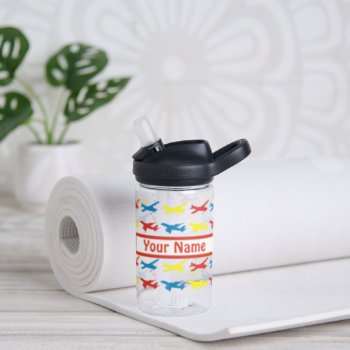 Bright Primary Colors Airplanes Water Bottle by SunnyDaysDesigns at Zazzle