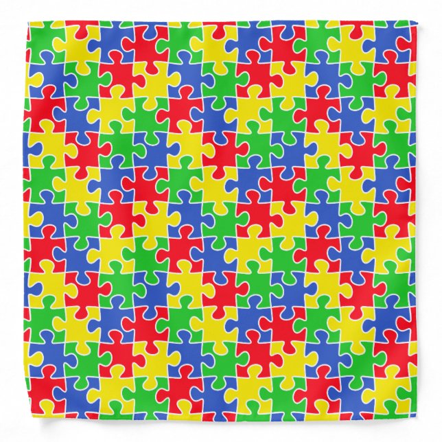 Bright Primary Colors Jigsaw Puzzle Pieces Bandana (Front)