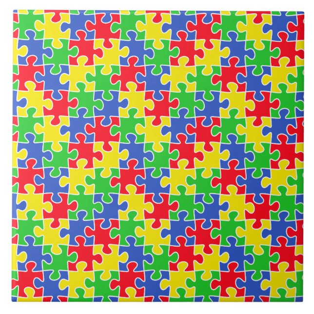 Bright Primary Colors Jigsaw Puzzle Pieces Tile (Front)