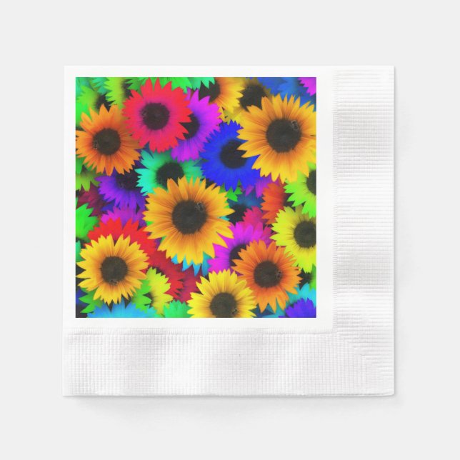 Bright Psychedelic Flower Child Hippy Pattern Paper Napkins (Front)