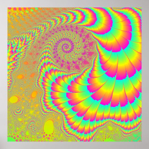 Bright Psychedelic Infinite Spiral Fractal Art Poster