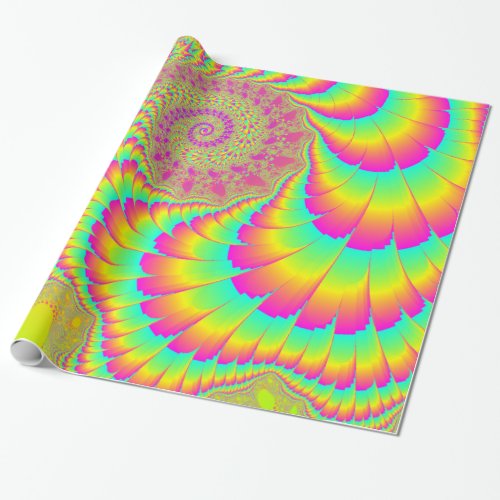 Bright Psychedelic Infinite Spiral Fractal Art Wrapping Paper