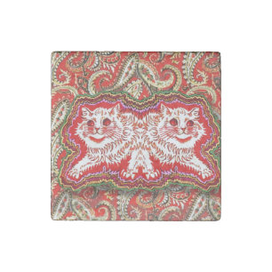 Bright Psychedelic Red Cats (by Louis Wain) Stone Magnet