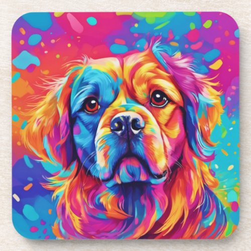 Bright Pup Colorful Dog Design Beverage Coaster