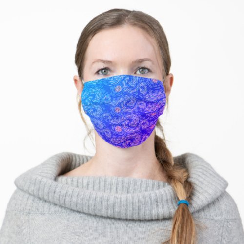 Bright Purple and Blue Van Gogh Style Sun and Sky Adult Cloth Face Mask