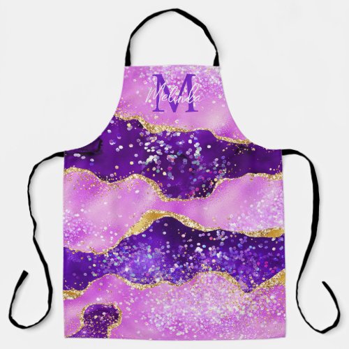 Bright Purple and Gold Glitter Sequins Agate Apron