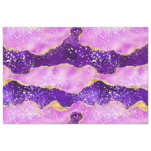 Bright Purple and Gold Glitter Sequins Agate Tissue Paper