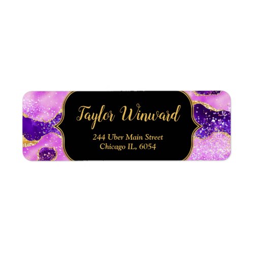 Bright Purple and Gold Sequins Agate Label
