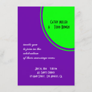 Bright purple and lime green Mod Wedding Invitation