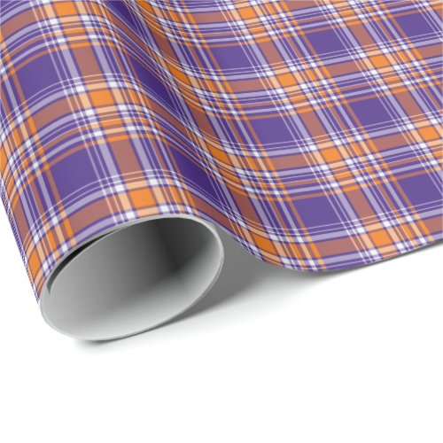 Bright Purple and Orange Sporty Plaid Wrapping Paper