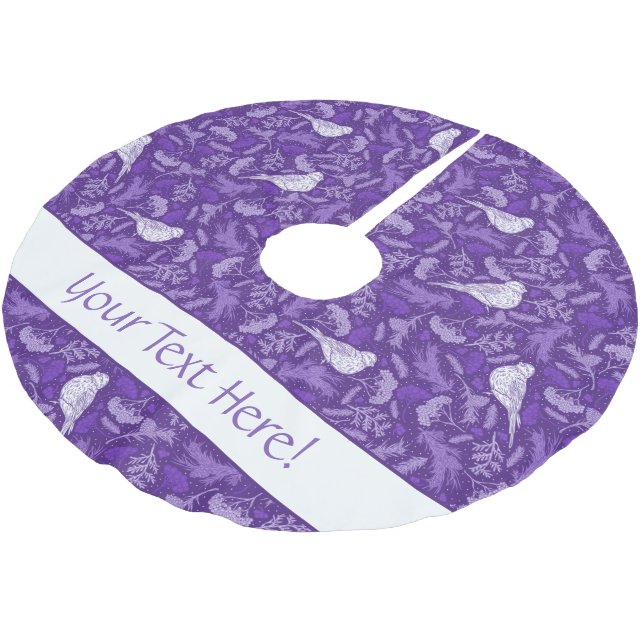 Bright Purple and Winter White Bird Floral Pattern Brushed Polyester Tree Skirt (Angled)