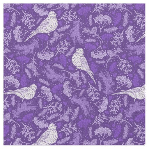 Bright Purple and Winter White Bird Floral Pattern Fabric