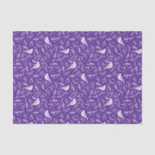 Bright Purple and Winter White Bird Floral Pattern Tissue Paper