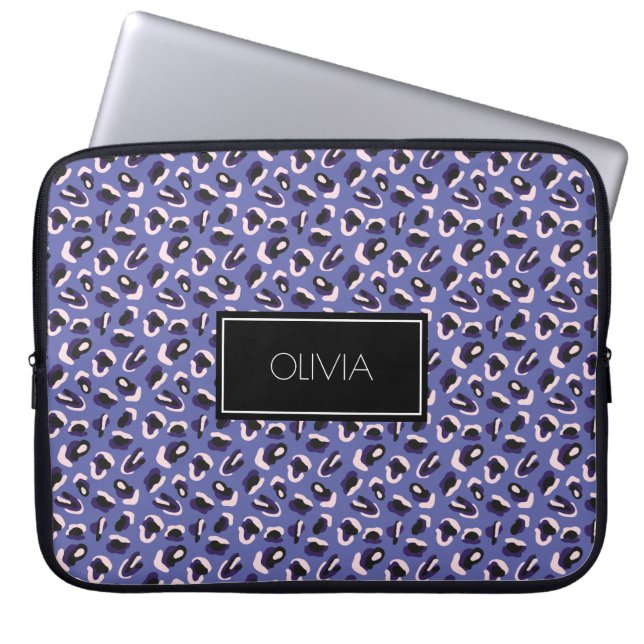 Bright Purple Animal Print Pattern Personalized Laptop Sleeve (Front)