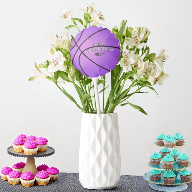 Bright Purple Basketball Happy Birthday Name Balloon (Creator Uploaded)