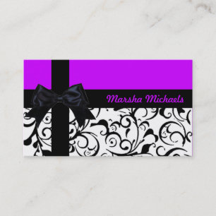 Bright purple black damask custom business cards