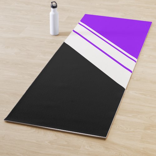 Bright Purple Black Diagonal White Racing Stripes Yoga Mat