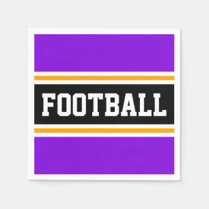 Bright Purple Black White Orange FOOTBALL Stripes Napkins