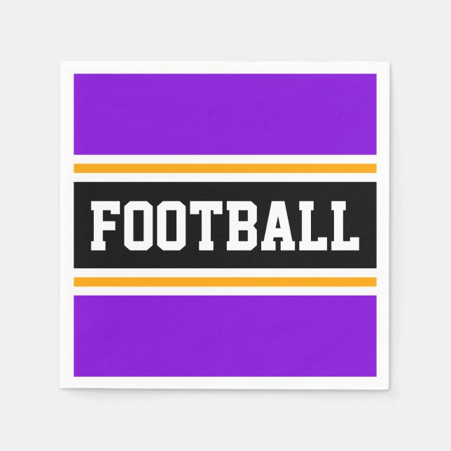 Bright Purple Black White Orange FOOTBALL Stripes Napkins (Front)