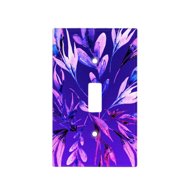 Bright Purple Bold Watercolor Botanical Chic Light Switch Cover (Front)