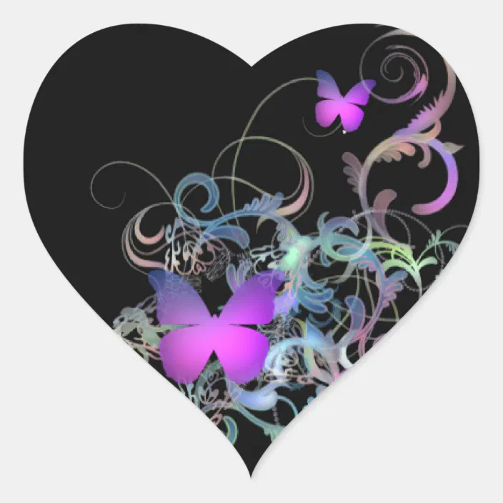 Bright Purple Butterfly Heart Sticker Zazzle Com