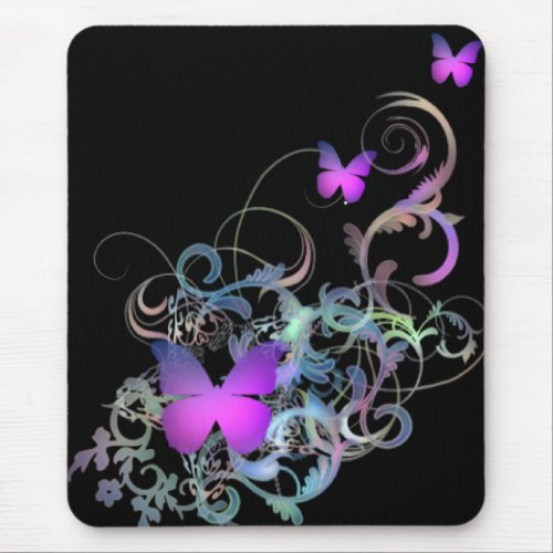 Bright Purple Butterfly Mouse Pad