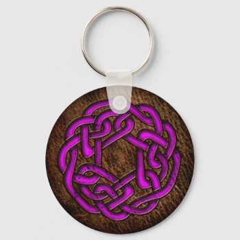 Bright Purple Celtic Ornament On Leather Keychain by YANKAdesigns at Zazzle