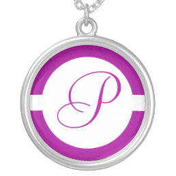 Bright Purple Circle Monogram Silver Plated Necklace