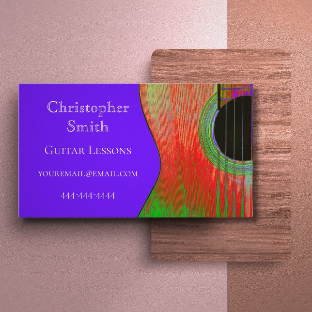 Bright Purple Colorful Guitar Lessons Musical Business Card (Creator Uploaded)