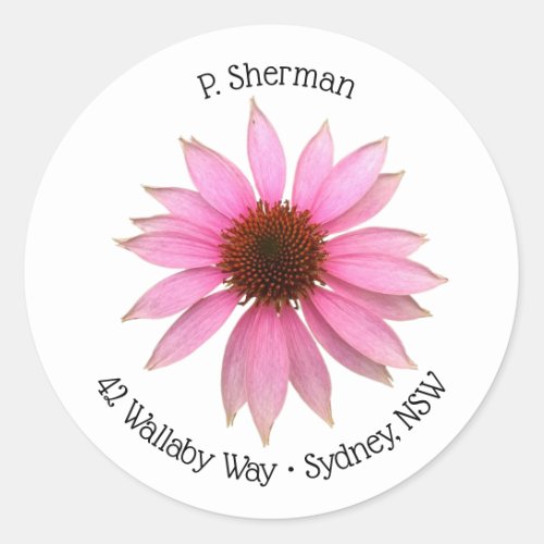 Bright Purple Coneflower Round Address Label