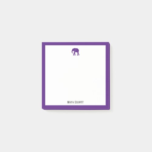 Bright Purple Elephant and Border on White w Name Post_it Notes