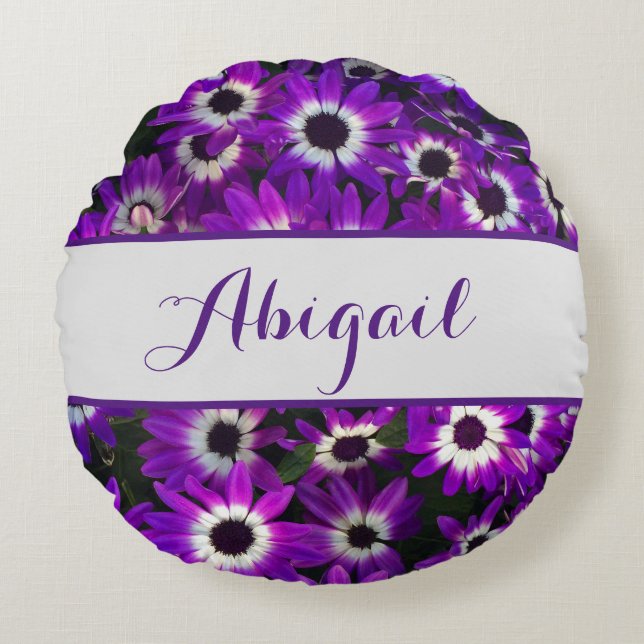 Bright Purple Flower Photo Beautiful Garden Floral Round Pillow (Front)