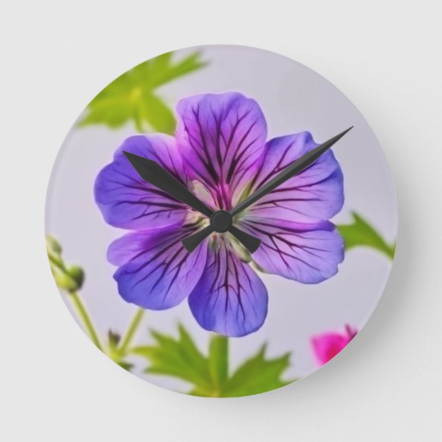 BRIGHT PURPLE FLOWER. Wall Clock (Front)