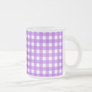 Bright purple gingham frosted glass coffee mug