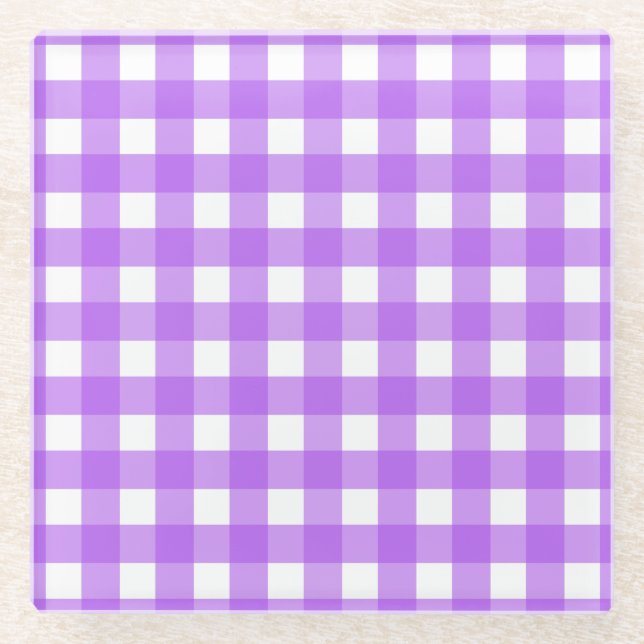 Bright purple gingham glass coaster (Front)