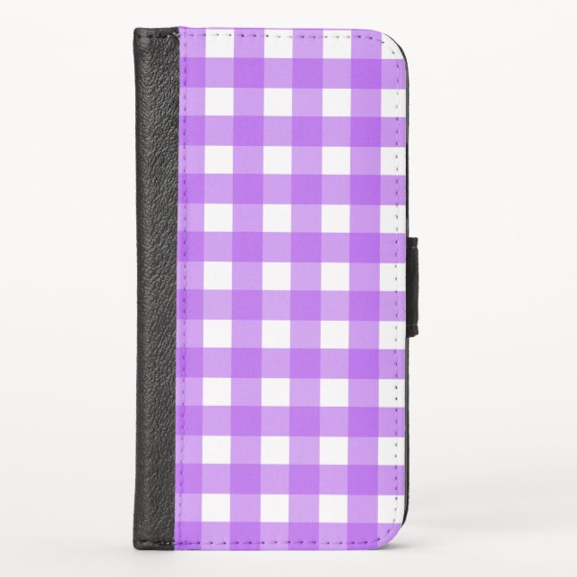 Bright purple gingham iPhone wallet case (Front)