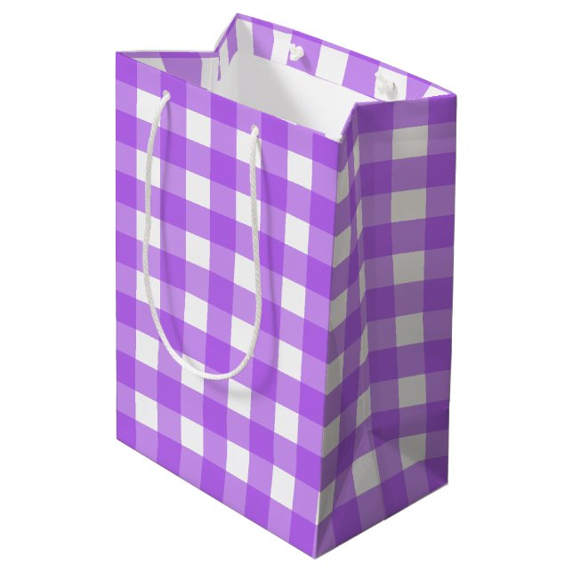 Bright purple gingham medium gift bag (Back Angled)