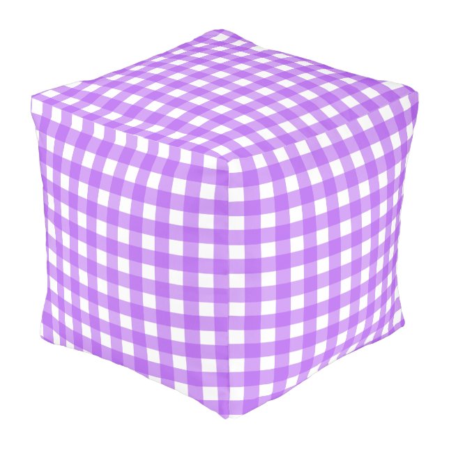 Bright purple gingham pouf (Angled Front)
