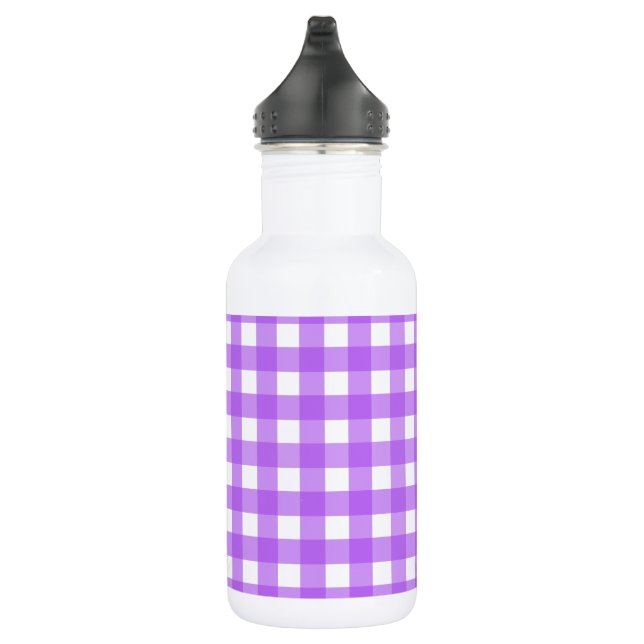 Bright purple gingham stainless steel water bottle (Right)