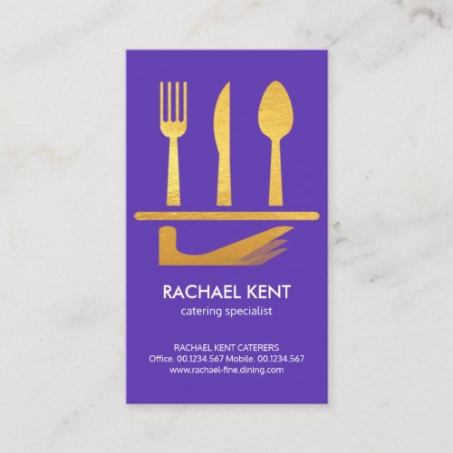 Bright Purple Gold Serving Dish Cutlery Set Business Card