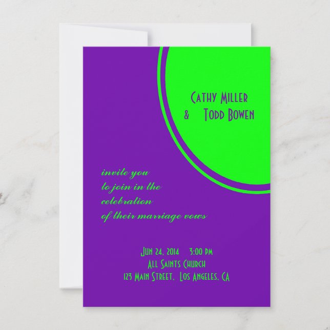 bright purple green mod circle wedding invitation (Front)