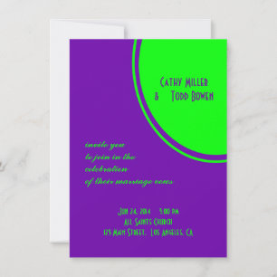 bright purple green mod circle wedding invitation