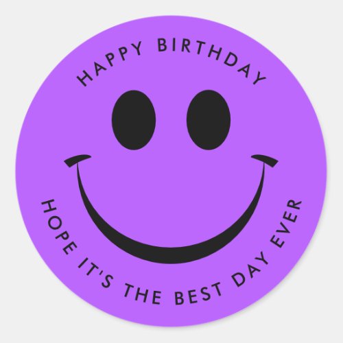 Bright Purple Happy Face Birthday Classic Round Sticker